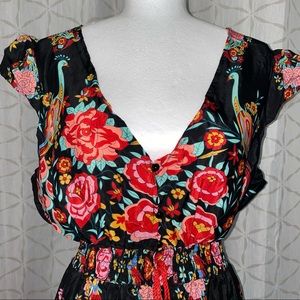 Womens Maxi Dress High-Low Black Floral Pattern